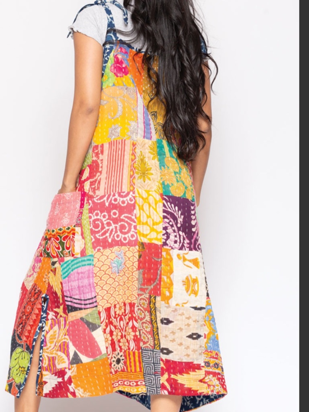 Reversible KANTHA cotton Vibrant Patchwork Sundress- Multicolor - Picture 4 of 10